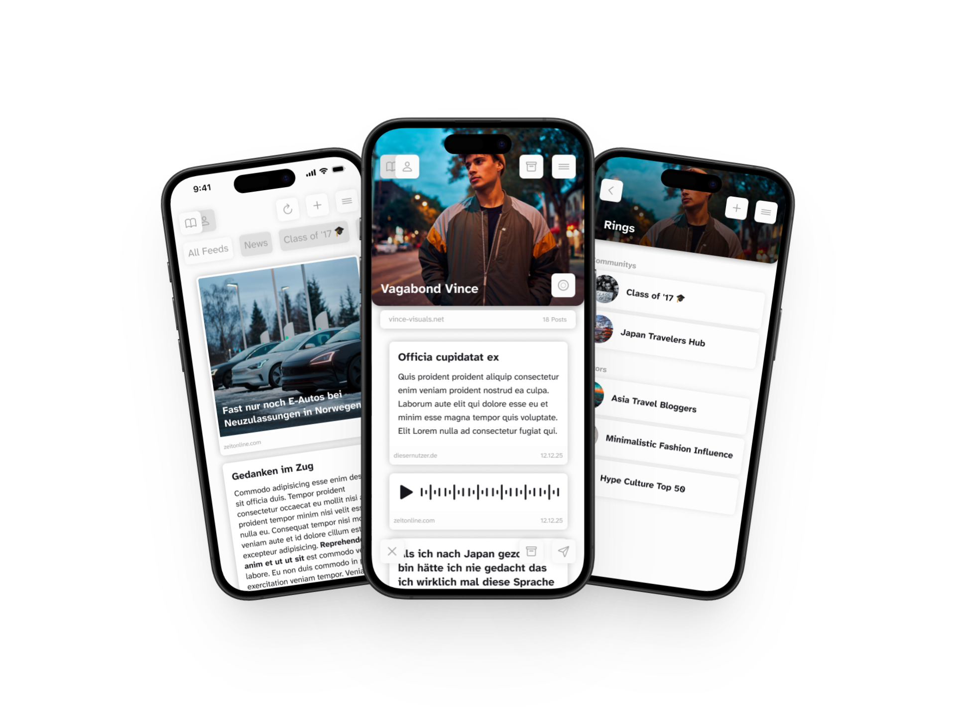 Konzept-Mockup – drei Screens der Prototyp-App